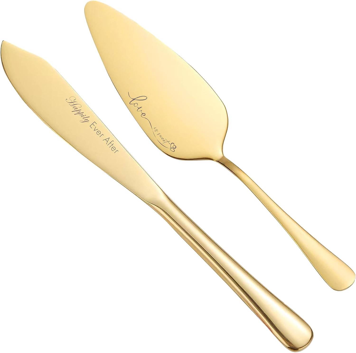 2 Piece Wedding Cake Knife and Server Set, Gold Cake Cutting Set for Wedding, Stainless Steel Cake Pie Serving Set Gift for Anniversary Birthday Parties - VARLKA