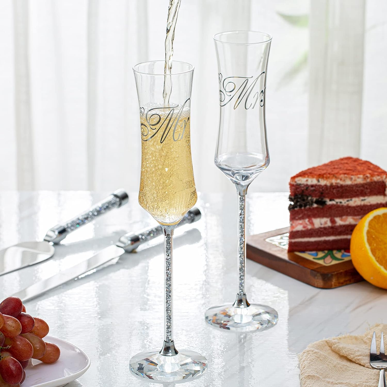 VARLKA Mr and Mrs Champagne Flutes, 7oz Square Bride and Groom Wedding  Toasting Glass, Wine Glasses …See more VARLKA Mr and Mrs Champagne Flutes,  7oz