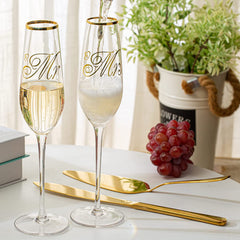 4 Pieces Wedding Toasting Flutes and Cake Server Set Champagne Flutes Glasses Wedding Reception Supplies Bride and Groom Engagements Gifts Cake Knife Pie Server set - VARLKA