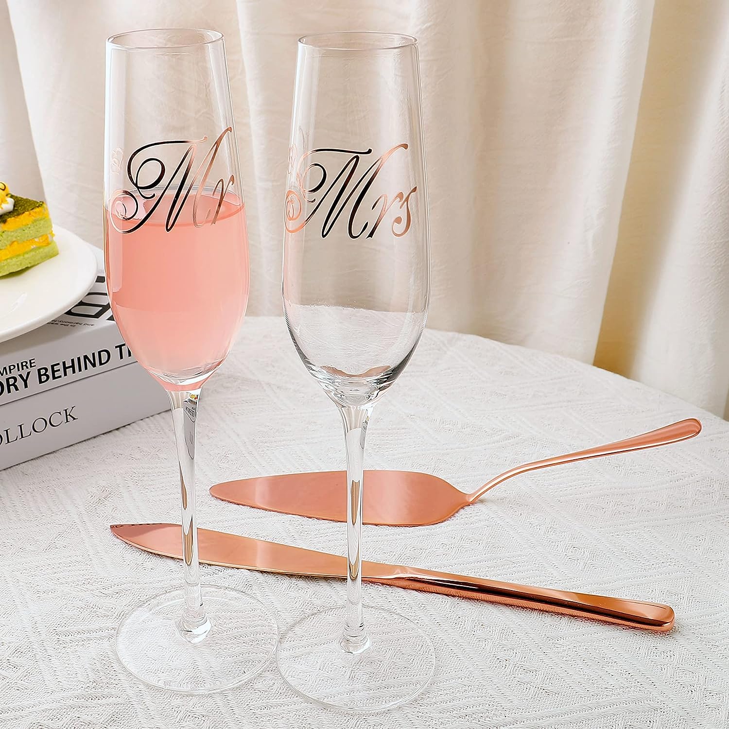 Rose Gold Toasting Flutes for Bride and Groom Champagne 