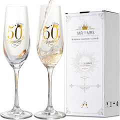 50th Wedding Anniversary Champagne Flutes Gifts 50th Anniversary Decorations Champagne Glasses Embellished with Rhinestones Couple Wedding Gifts for Anniversary, Gifts for Parents Anniversary - VARLKA