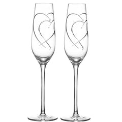 Bride and Groom Champagne Flutes set of 2, Personalization Crystal Toasting Champagne Glasses Etched With 2 Heart for Wedding Couples Engagement gift - VARLKA
