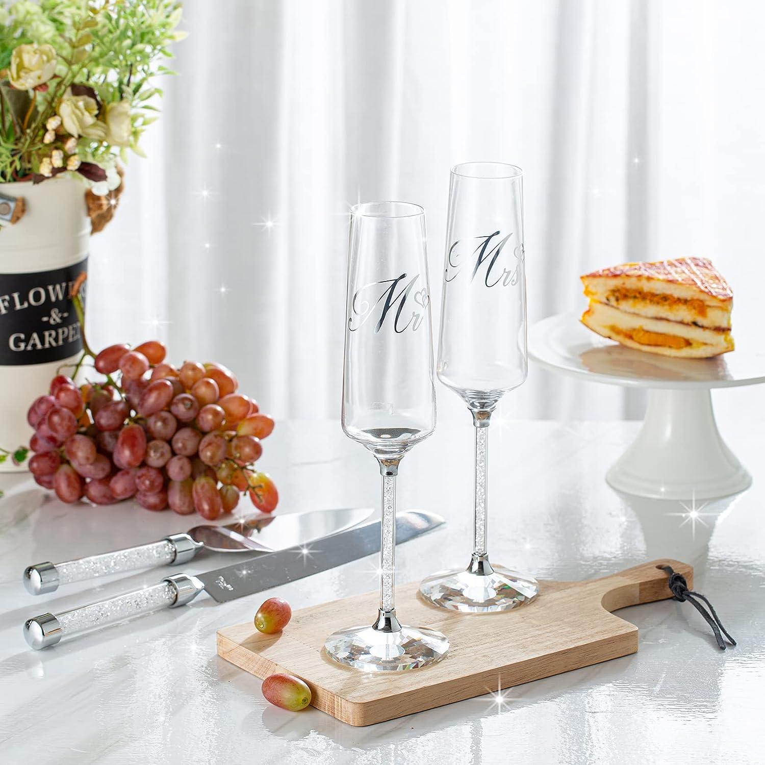 Wedding Champagne Flutes, Wedding Cake Knife and Server Set, Wedding G –  VARLKA