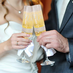 Wedding Cake Knife and Server Set, Bride and Groom Champagne Flutes Toasting Glasses Print Mr and Mrs Wedding Engagement Gifts - VARLKA