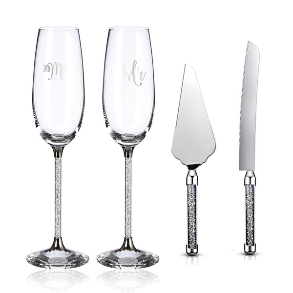 Swarovski Crystal Wedding Toast Set, Champagne Glasses, Wedding Toasting  Flutes, Cake Server Set, Cake Knife and Server Set 