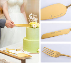 Wedding Cake Knife and Server Set with Forks, Engraved Cake Cutting Set for Wedding Anniversary Christmas Engagement - VARLKA