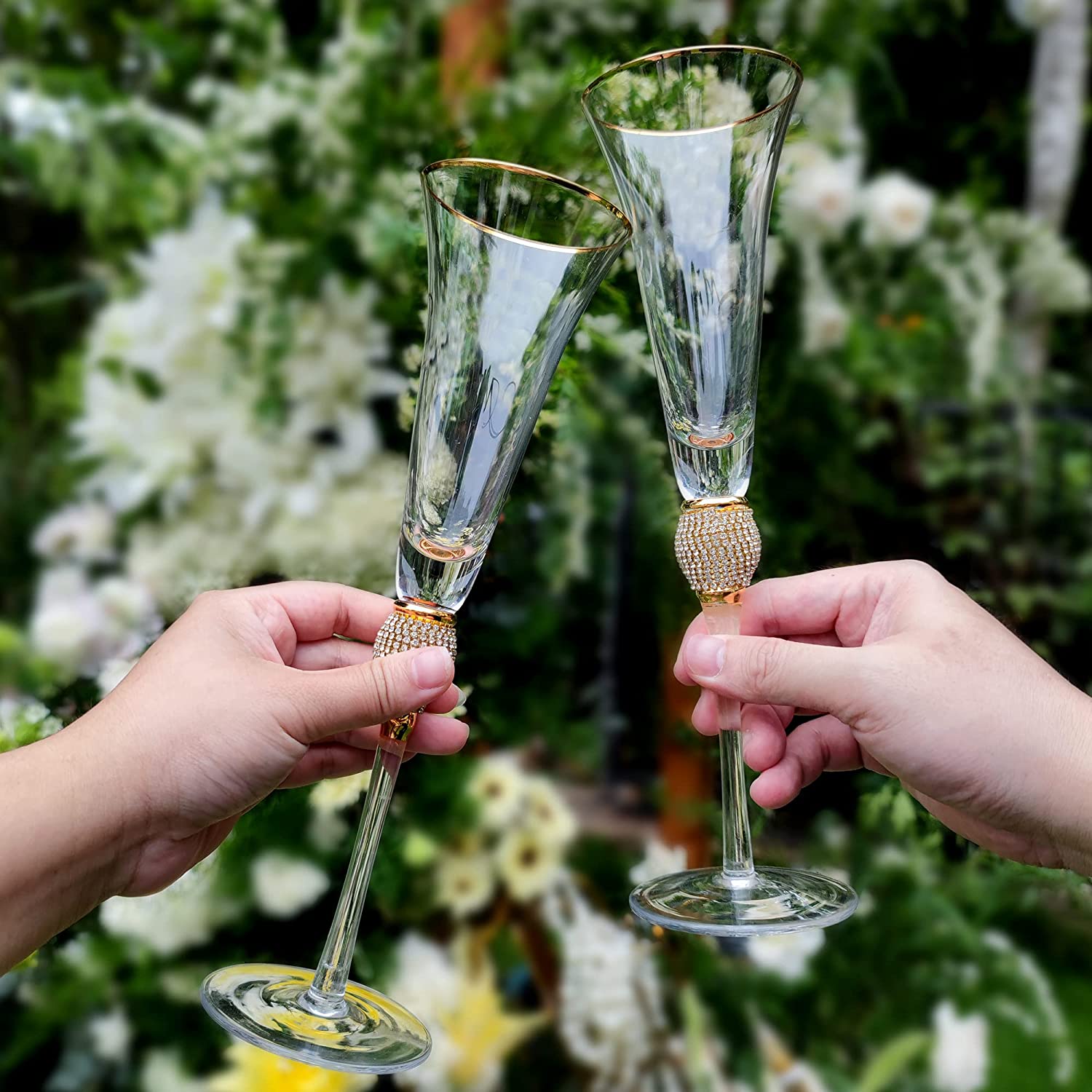 2-Piece Wedding Crystal Champagne Glass Set Flute Glasses Wine Glass for  Wedding Gift Glasses Gold