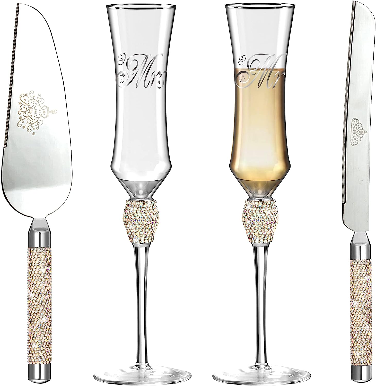 Wedding Champagne Flute - Mr and Mrs Champagne Flute With Gold Rim
